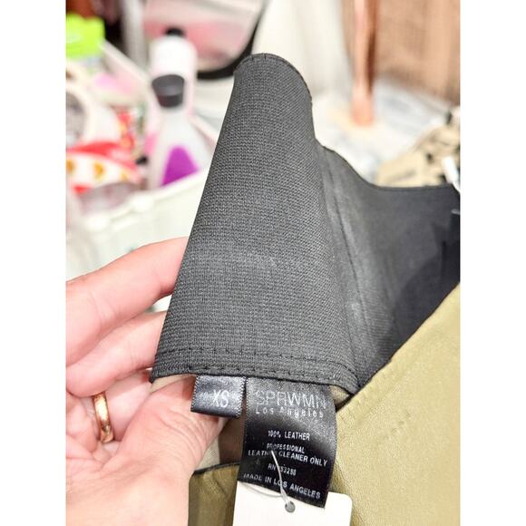 SPRWMN High Waisted Skinny Fit Leather Ankle Flare Pants Moss Green Women's XS - Picture 6 of 6